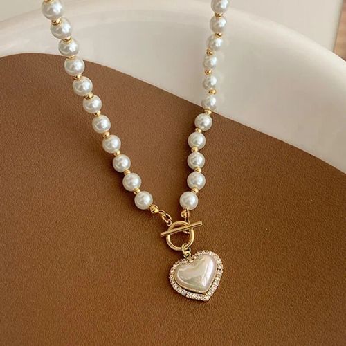 Elegant Heart Pendant Pearl Necklace - Affordable Sophistication