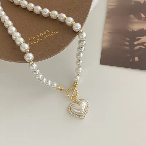 Elegant Heart Pendant Pearl Necklace - Affordable Sophistication