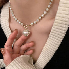 Elegant Heart Pendant Pearl Necklace - Affordable Sophistication