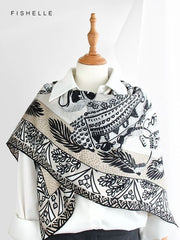 FISHELLE Silk Scarf - Elegant Design & Lightweight - Fashion Accessory - Black white