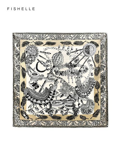FISHELLE Silk Scarf - Elegant Design & Lightweight - Fashion Accessory - Black white