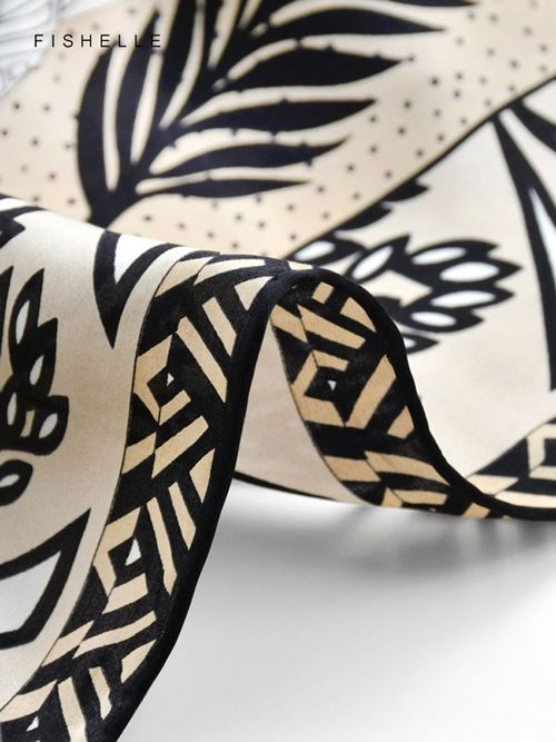 FISHELLE Silk Scarf - Elegant Design & Lightweight - Fashion Accessory - Black white