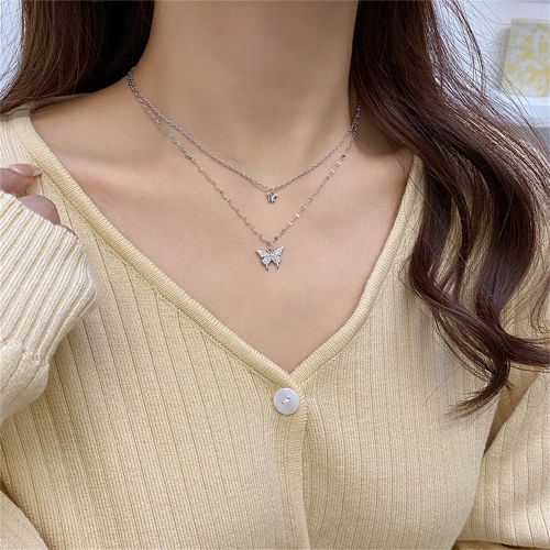Exquisite Double Layer Butterfly Necklace for Elegant Occasions