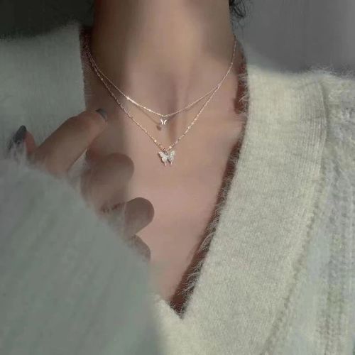 Exquisite Double Layer Butterfly Necklace for Elegant Occasions