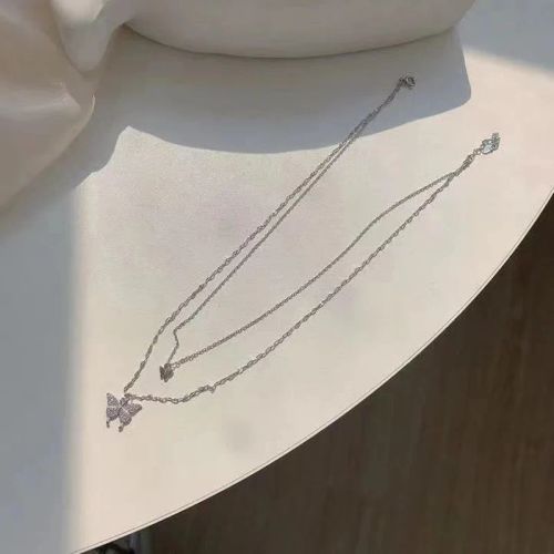 Exquisite Double Layer Butterfly Necklace for Elegant Occasions