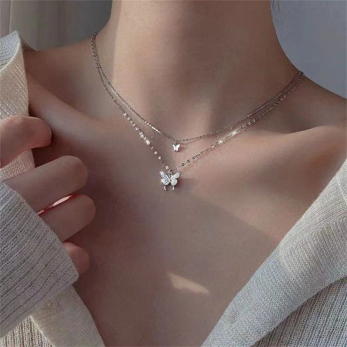 Exquisite Double Layer Butterfly Necklace for Elegant Occasions