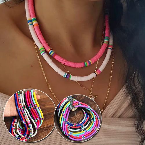 Boho Style Necklace Colorful Clay Beaded Choker Party Rainbow Polymer Clay Necklace Jewelry Gifts for Women Girls