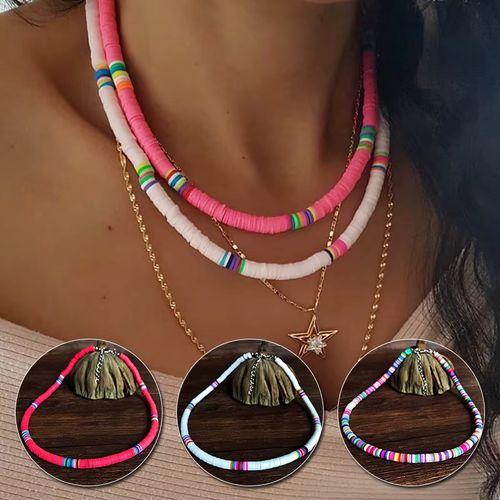 Boho Style Necklace Colorful Clay Beaded Choker Party Rainbow Polymer Clay Necklace Jewelry Gifts for Women Girls