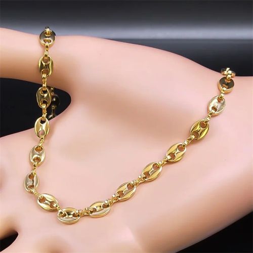 AFAWA Stainless Steel Coffee Beans Link Chain Necklace - Trendy Long Necklace