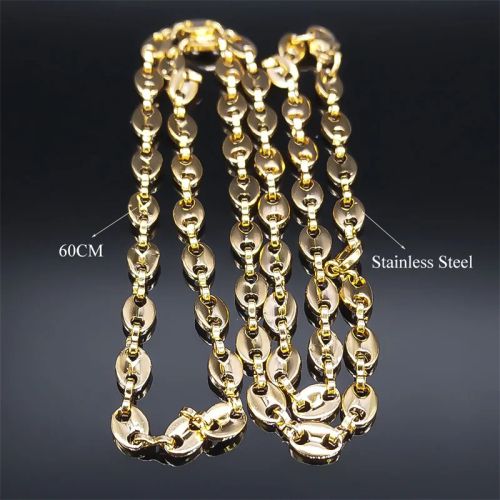 AFAWA Stainless Steel Coffee Beans Link Chain Necklace - Trendy Long Necklace