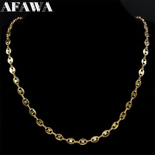 AFAWA Stainless Steel Coffee Beans Link Chain Necklace - Trendy Long Necklace