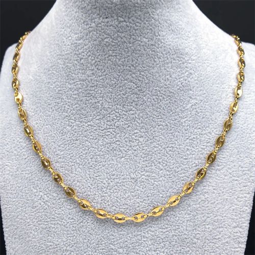 AFAWA Stainless Steel Coffee Beans Link Chain Necklace - Trendy Long Necklace