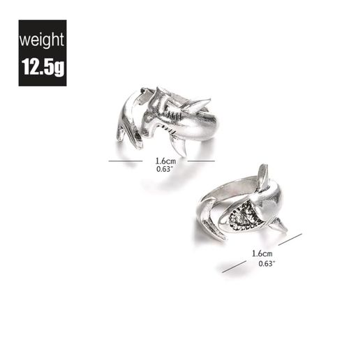 Shark Rings Set - Punk Style High-Quality Alloy Fashion Statement Rings - silver