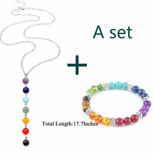 Colourful Volcanic Chakra Bracelet & Necklace - Fashion Accessory