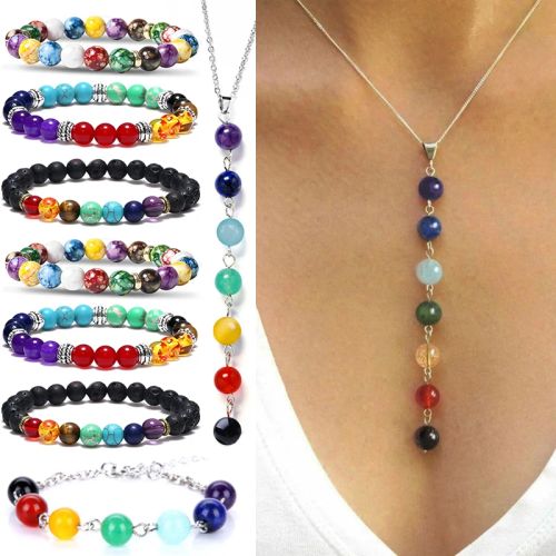 Colourful Volcanic Chakra Bracelet & Necklace - Fashion Accessory