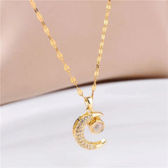 DIEYURO Moon Projection Pendant Necklace with Luxury Rhinestones - N1425