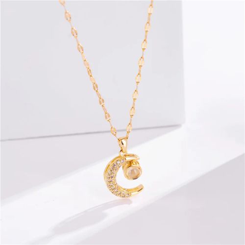 DIEYURO Moon Projection Pendant Necklace with Luxury Rhinestones - N1425