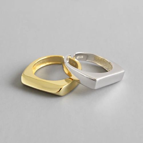 XIYANIKE Geometric Rectangle Rings - Stylish Handmade Fashion Accessories - Silver