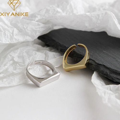 XIYANIKE Geometric Rectangle Rings - Stylish Handmade Fashion Accessories - Silver