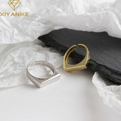 XIYANIKE Geometric Rectangle Rings - Stylish Handmade Fashion Accessories - Silver