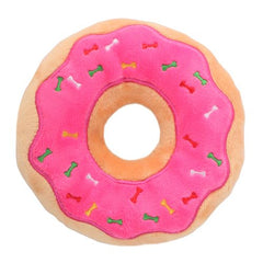 Fleece Dog Plush Toy - Fun Squeak Donut Shaped Dog Toy - WHITE