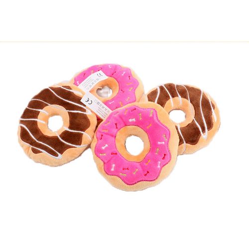 Fleece Dog Plush Toy - Fun Squeak Donut Shaped Dog Toy - WHITE