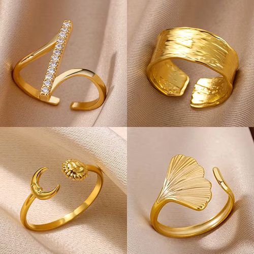 ICFTZWE Geometric Rings - Luxury Stainless Steel Aesthetic Wedding Band