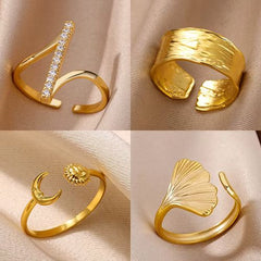 ICFTZWE Geometric Rings - Luxury Stainless Steel Aesthetic Wedding Band