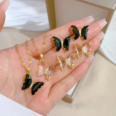 Elegant Transparent Butterfly Necklace & Earrings Set for Parties