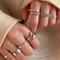 Classic Geometric Stainless Steel Rings - Stylish Party Accessories