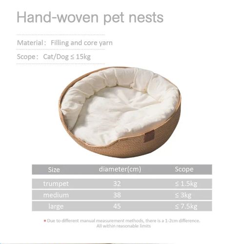 Cozy Handmade Bamboo Pet Bed | Waterproof & Removable Cushion Basket