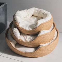 Cozy Handmade Bamboo Pet Bed | Waterproof & Removable Cushion Basket