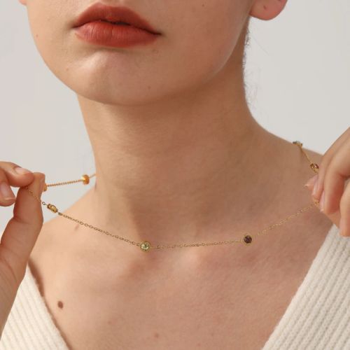 LUXUSTEEL Colourful Crystal Pendant Necklace - Fashionable Accessory