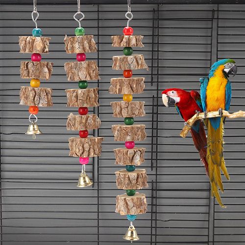 Natural Wooden Bird Toy - Safe Play & Enrichment for Pet Birds