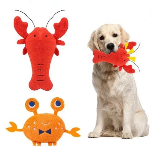 Plush Squeaky Dog Toy - Crayfish & Crab - Safe & Fun Playtime