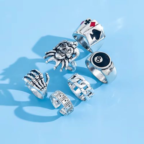 Vintage Punk Skull Claw Fashion Rings Set - 6 Piece Unisex Biker Rings - JZ0098-1 / 1set