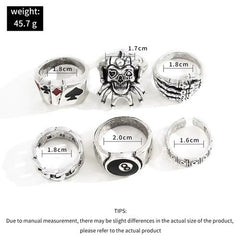Vintage Punk Skull Claw Fashion Rings Set - 6 Piece Unisex Biker Rings - JZ0098-1 / 1set