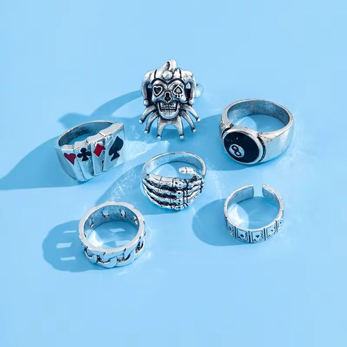 Vintage Punk Skull Claw Fashion Rings Set - 6 Piece Unisex Biker Rings - JZ0098-1 / 1set