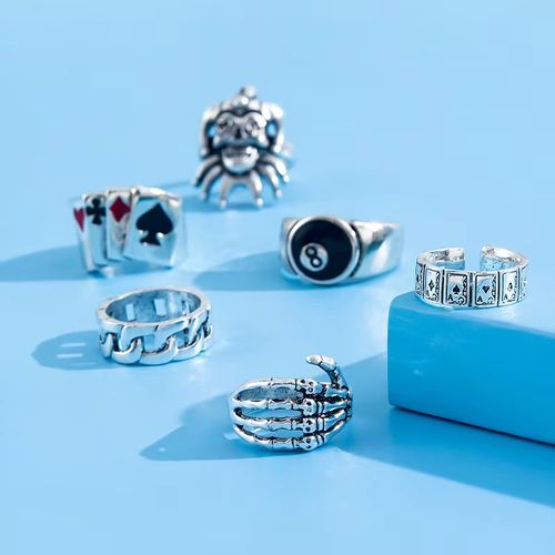 Vintage Punk Skull Claw Fashion Rings Set - 6 Piece Unisex Biker Rings - JZ0098-1 / 1set