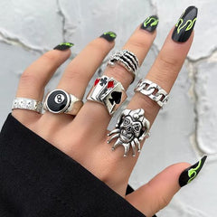 Vintage Punk Skull Claw Fashion Rings Set - 6 Piece Unisex Biker Rings - JZ0098-1 / 1set