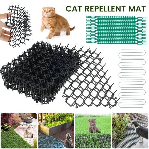 Humane Anti-Cat Pads with Ground Spikes - Effective Garden Pest Control - black