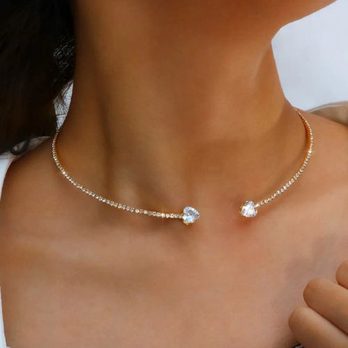 Stonefans Heart Collar Choker Necklace - Trendy Rhinestone Accessory