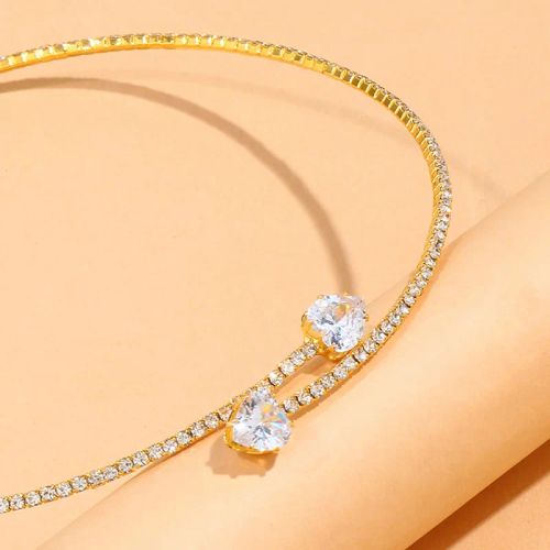 Stonefans Heart Collar Choker Necklace - Trendy Rhinestone Accessory