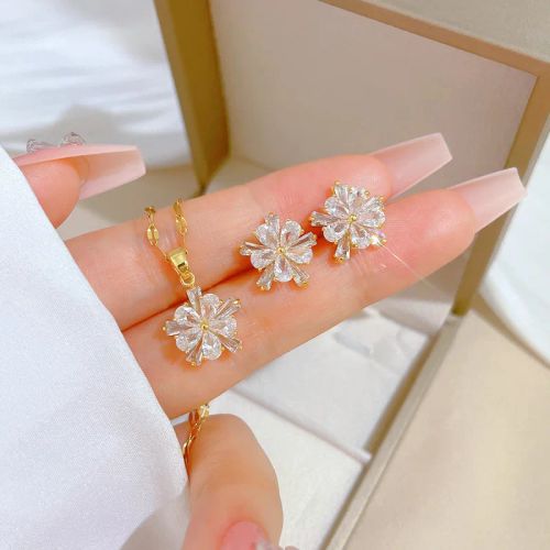 Xiyanike Fashion Flower Jewellery Set - Trendy Necklace & Earrings