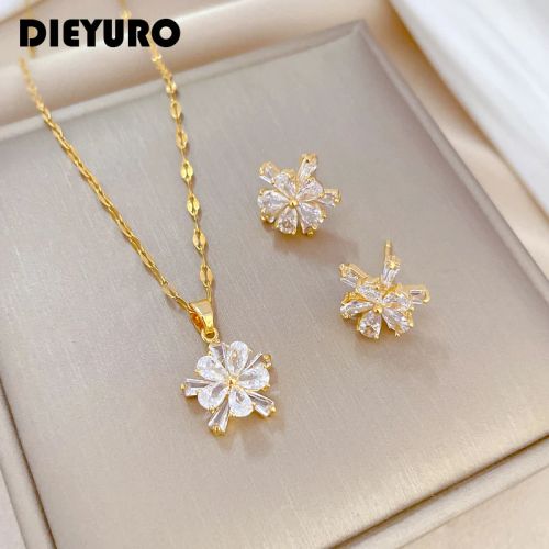 Xiyanike Fashion Flower Jewellery Set - Trendy Necklace & Earrings