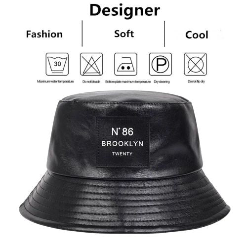 Stylish Faux Leather Bucket Hat - Versatile Casual Accessory