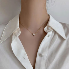 ANENJERY Shiny Zircon Heart Necklace - Trendy Fashion Accessory