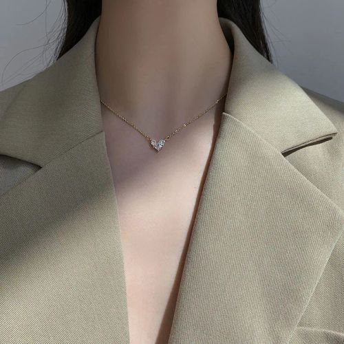 ANENJERY Shiny Zircon Heart Necklace - Trendy Fashion Accessory