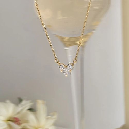 ANENJERY Shiny Zircon Heart Necklace - Trendy Fashion Accessory