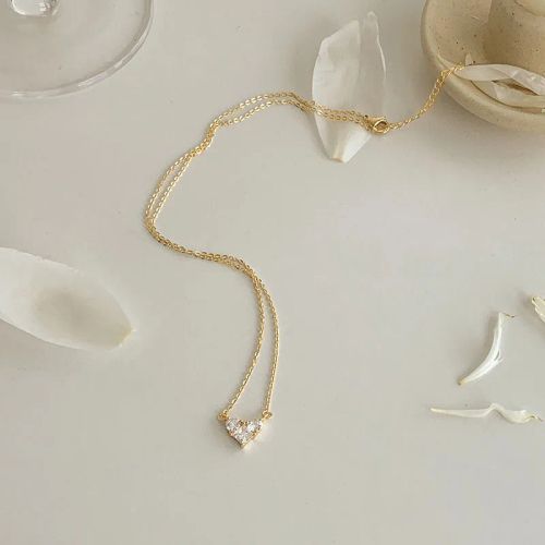 ANENJERY Shiny Zircon Heart Necklace - Trendy Fashion Accessory